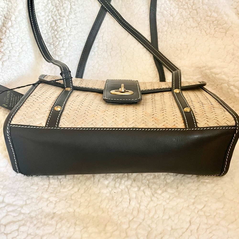 NWT Sophia Visconti Leather/Straw Shoulder Bag - Picture 6 of 11